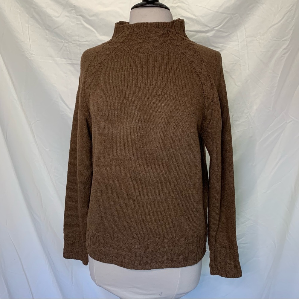Misslook Size XL Mock Neck Brown Cable Knit Sweater